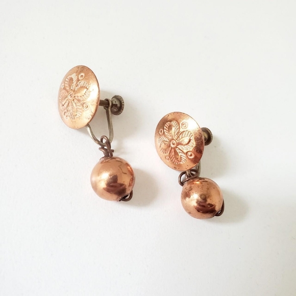 Copper Screw Back Earrings - Picture 2 of 3